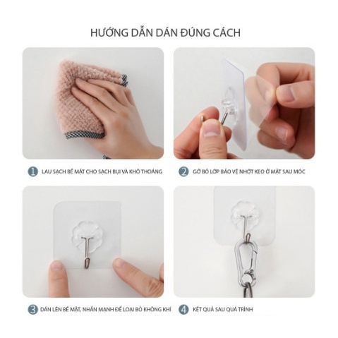 Móc Dán Tường Siêu Dính Trong Suốt Chịu Lực Tốt Treo Tường Chắc Chắn 6x6 cm