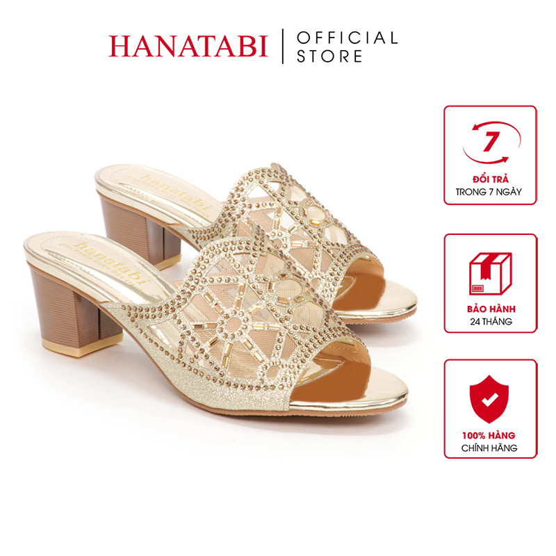 Dép Nữ Hanatabi Quai Kim Tuyến Phối Lưới Xoàn Gót Cao 5cm Mã HNDE5F796 (Size 36 ->40)