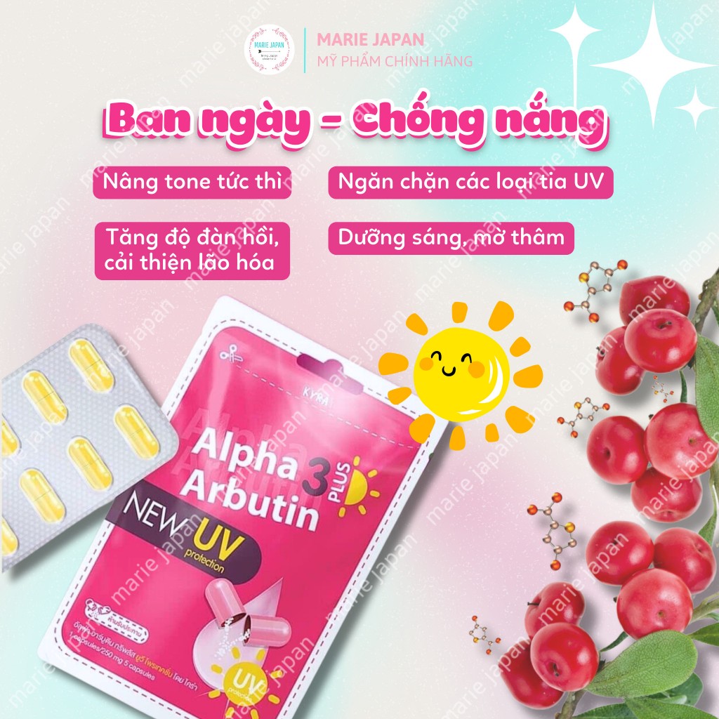Viên kích trắng da Alpha Arbutin ngày đêm Thái Lan Chính Hãng Vỉ 10 viên