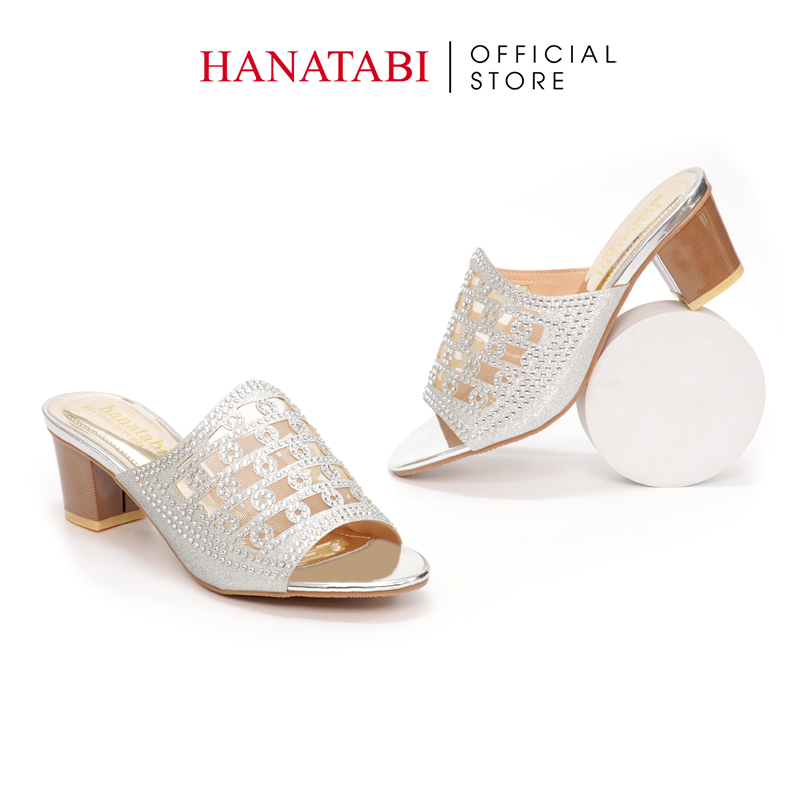 Dép Nữ Hanatabi Quai Kim Tuyến Phối Lưới Xoàn Gót Cao 5cm Mã HNDE5F909