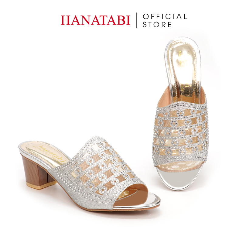 Dép Nữ Hanatabi Quai Kim Tuyến Phối Lưới Xoàn Gót Cao 5cm Mã HNDE5F909