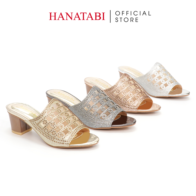 Dép Nữ Hanatabi Quai Kim Tuyến Phối Lưới Xoàn Gót Cao 5cm Mã HNDE5F909