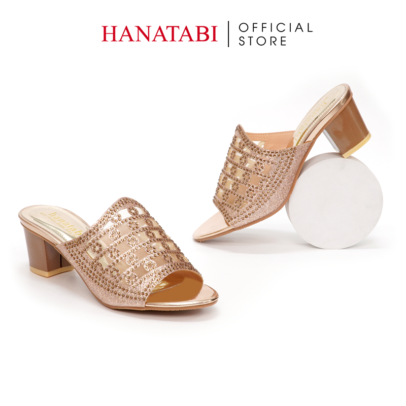 Dép Nữ Hanatabi Quai Kim Tuyến Phối Lưới Xoàn Gót Cao 5cm Mã HNDE5F909