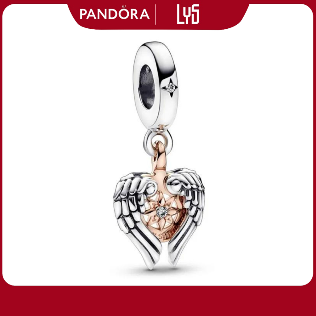 Charm Pandora Celestial Compass Angel Wings Dangle Charm trái tim có cánh 1186 - Bạc S925