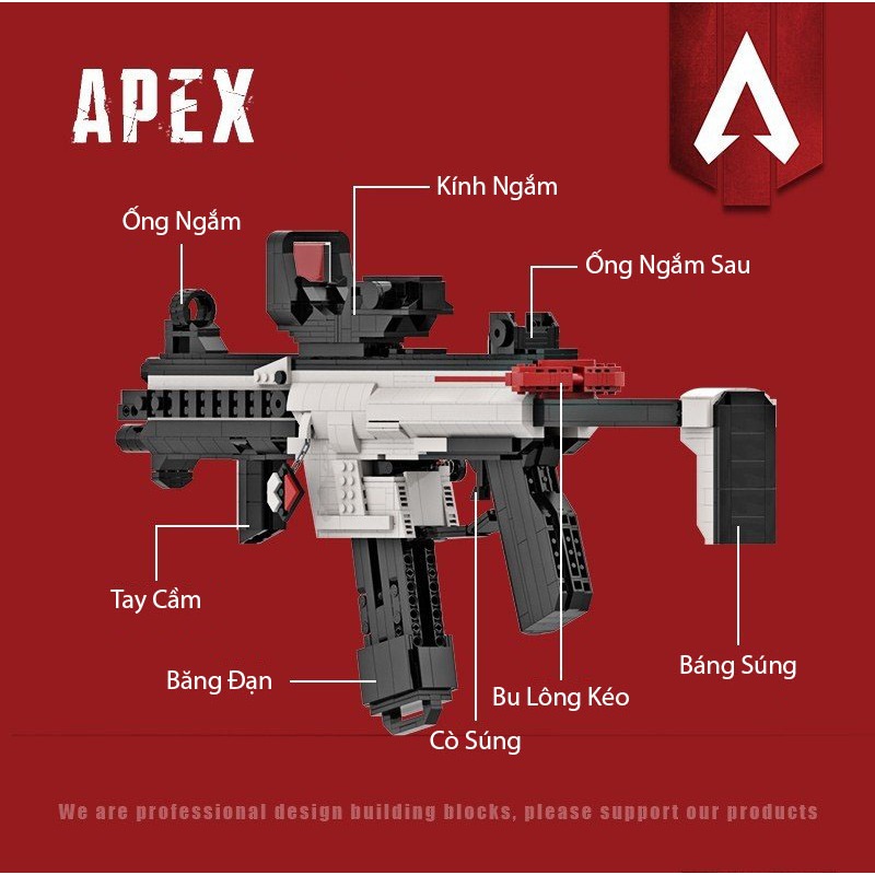 Đồ Chơi Lắp Ráp Kiểu Lego PUBG, FreeFire, CSGO Mô Hình APEX R-99 Asiimov Với 1200+PCS, Thiết Kế Tiêu Chuẩn Của Kevin 183