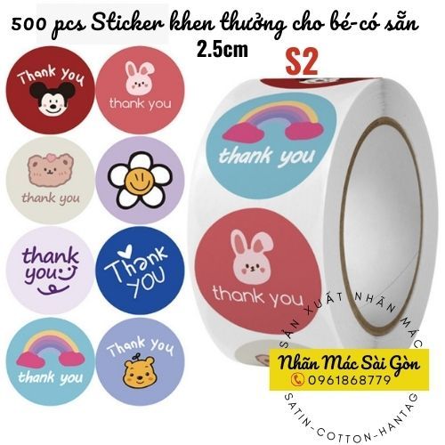 500 miếng Sticker khen thưởng cho bé, miếng dán thank you dễ thương,hàng có sẵn