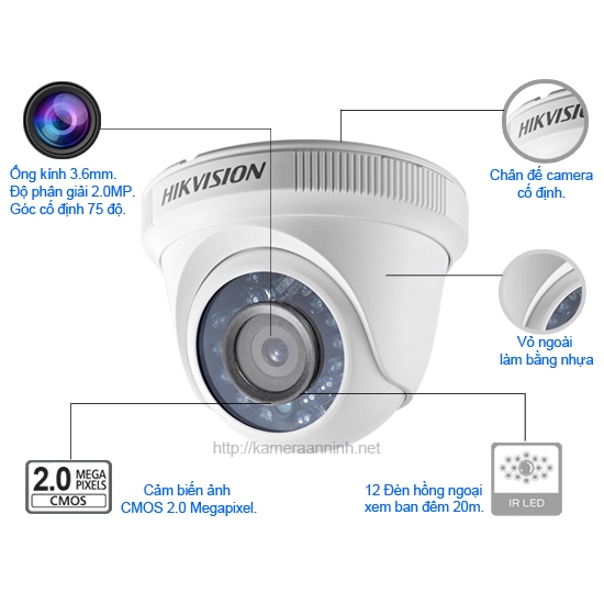 Camera analog hikvision DS-2CE56D0T-IRP 2.0Megapixel chính hãng bảo hành 2 năm