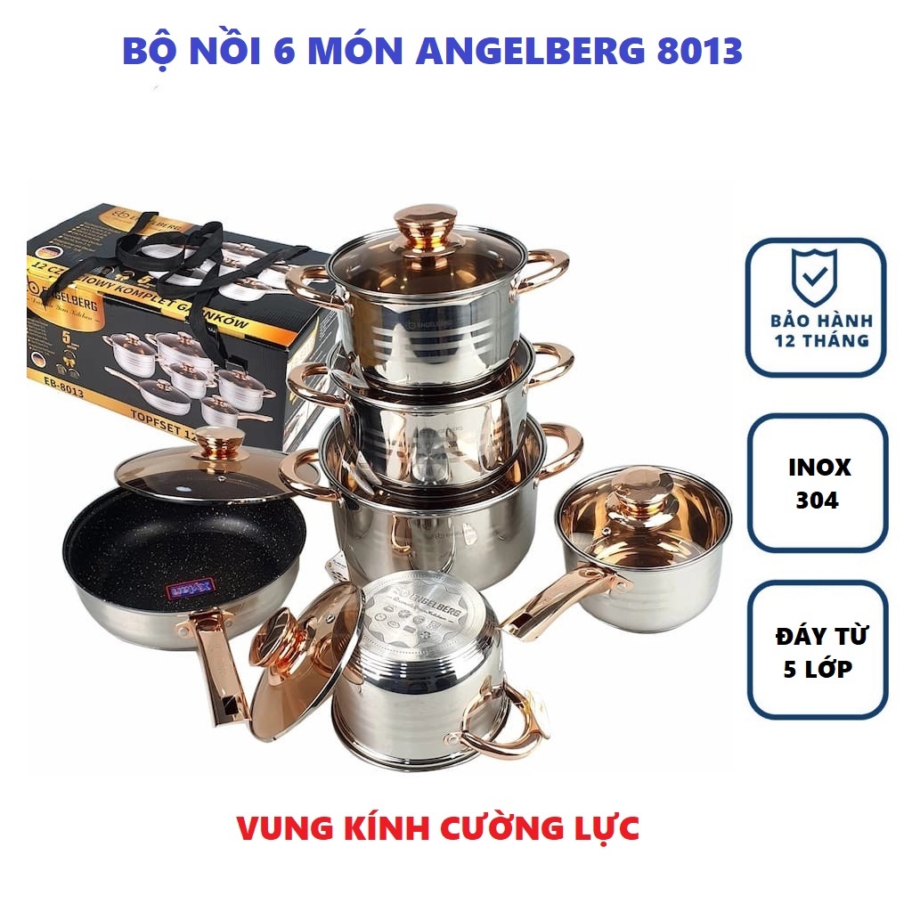 Bộ nồi 5 đáy đun bếp từ ANGELBERG 6 món EB-8013 cao cấp