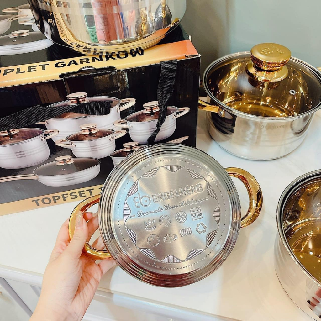 Bộ nồi 5 đáy đun bếp từ ANGELBERG 6 món EB-8013 cao cấp