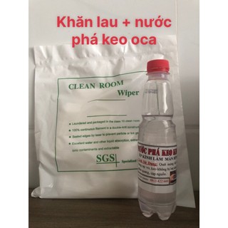Combo khăn lau +nước phá keo oca
