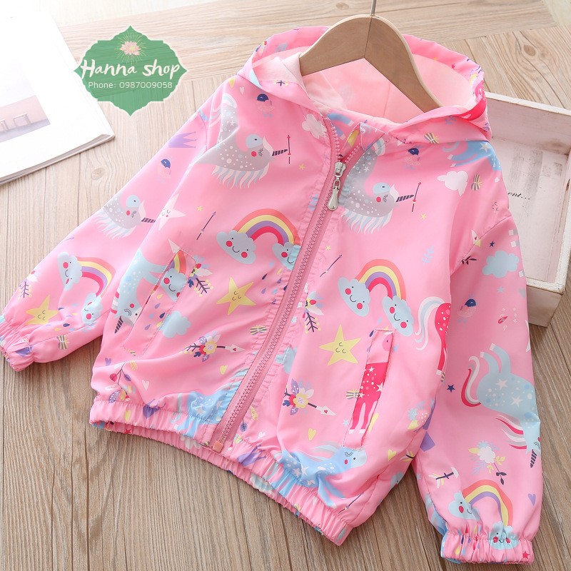Áo khoác gió bé gái, áo khoác gió 2 lớp cho bé gái từ 2-9 tuổi, lót cotton, hàng Quảng Châu