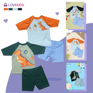 Bộ bơi bé trai Lovekids tay lỡ cho bé 17-40kg hình khủng long, chất bền đẹp, co giãn tốt, chống nắng cho bé