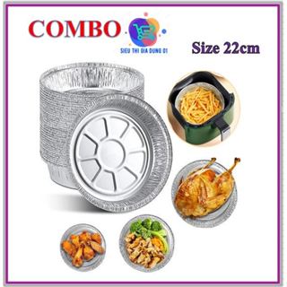 Combo 50 Khay Bạc Giấy Nhôm Thiếc Cõ Lớn Dày Dặn 22cm Lót Nồi Chiên Không Dầu Đa Năng, Chịu Nhiệt