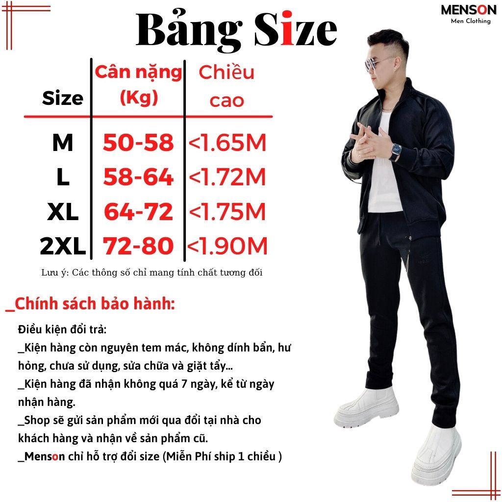 Bộ nỉ nam thu đông Adidas kéo khóa dài tay cao cấp Hàng loại 1 Menson MD314 Đồ bộ nam thu đông hàng hiệu 2023