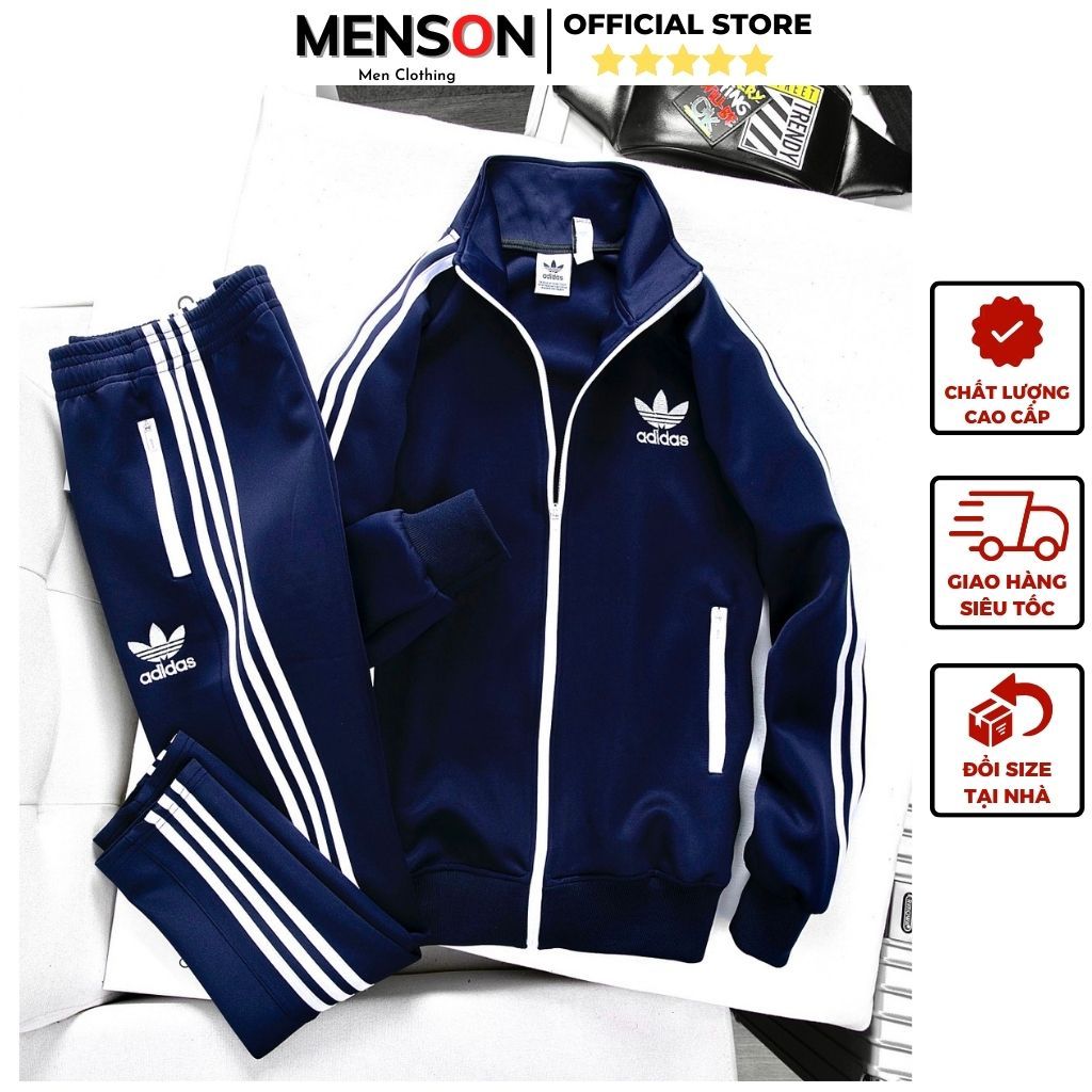 Bộ nỉ nam thu đông Adidas kéo khóa dài tay cao cấp Hàng loại 1 Menson MD314 Đồ bộ nam thu đông hàng hiệu 2023