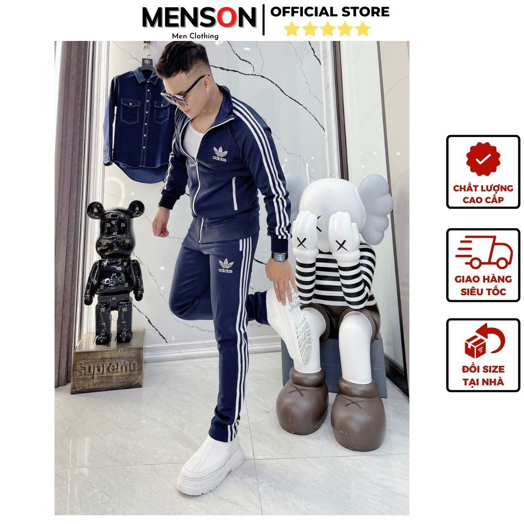 Bộ nỉ nam thu đông Adidas kéo khóa dài tay cao cấp Hàng loại 1 Menson MD314 Đồ bộ nam thu đông hàng hiệu 2023