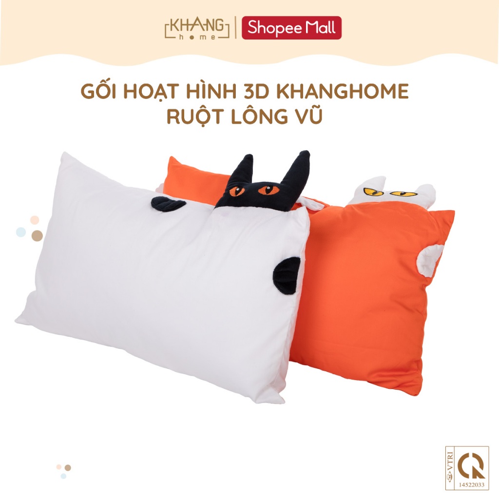 Gối Trẻ Em Hoạt Hình Ruột Lông Vũ ( Microfiber) Khang Home - An Toàn, Êm Ái Và Thoáng Mát Cho Bé 30x50cm