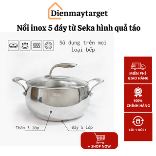 Nồi inox 5 đáy từ Seka SK6080 hình quả táo đa năng nắp kính cao cấp dùng được cho mọi loại bếp, nấu cực nhanh