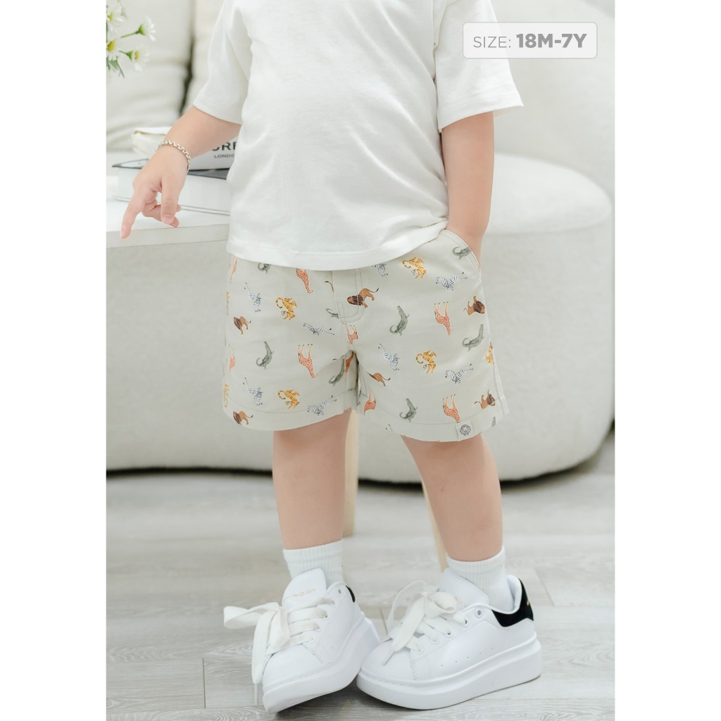 Quần short bé trai, quần sooc cho bé trai kaki, linen in họa tiết Baa Baby cho bé trai từ 1 tuổi - 7 tuổi