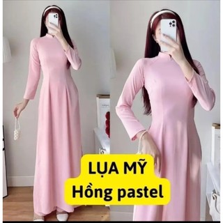Lm096 áo dài lụa mỹ mềm mịn màu hồng pastel.