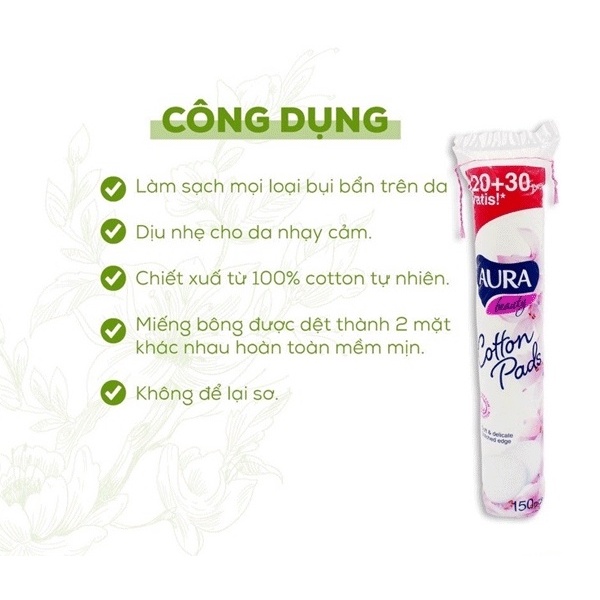 Bông Tẩy Trang Aura Beauty Cotton Pads 150 Miếng