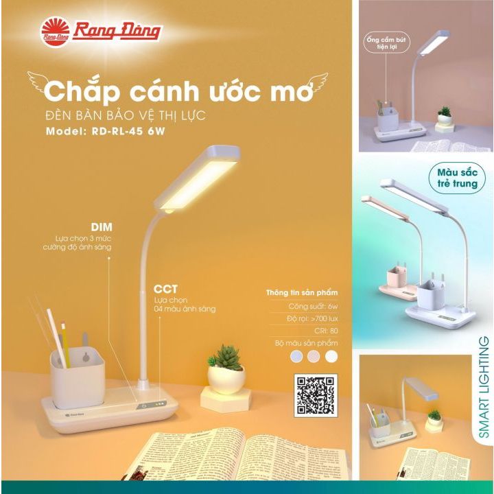 Đèn bàn LED cảm ứng 3 chế độ màu ánh sáng Rạng Đông - Model: RD-RL-45 6W