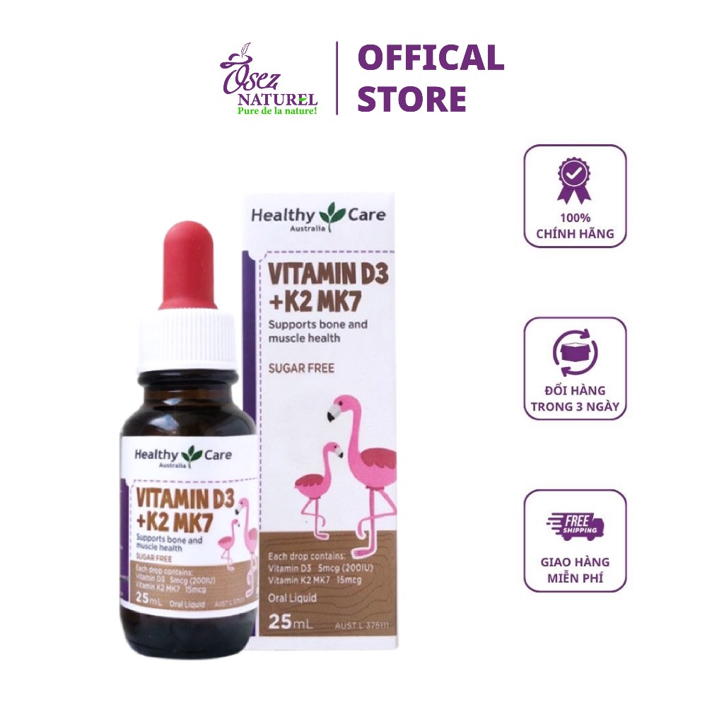 Vitamin D3K2 MK7 Healthy Care lọ 25ml tăng miễn dịch, nâng cao tầm vóc