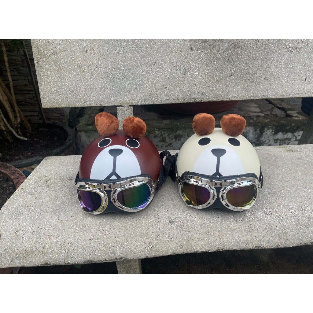 Nón bảo hiểm gấu kèm kính phi công cho bé từ 2t đên 8t