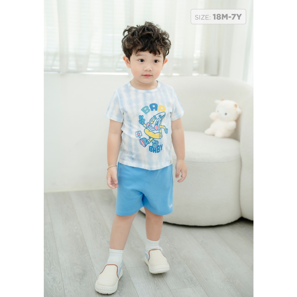 Set đồ bộ cho bé trai, bé gái in họa tiết, đồ bộ tay ngắn unisex cho bé từ 1-7 tuổi Baa Baby - BT-DB03N