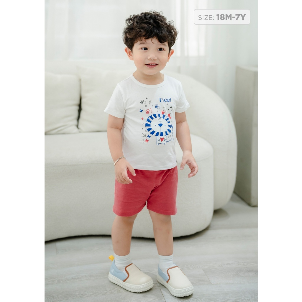 Set đồ bộ cho bé trai, bé gái in họa tiết, đồ bộ tay ngắn unisex cho bé từ 1-7 tuổi Baa Baby - BT-DB03N