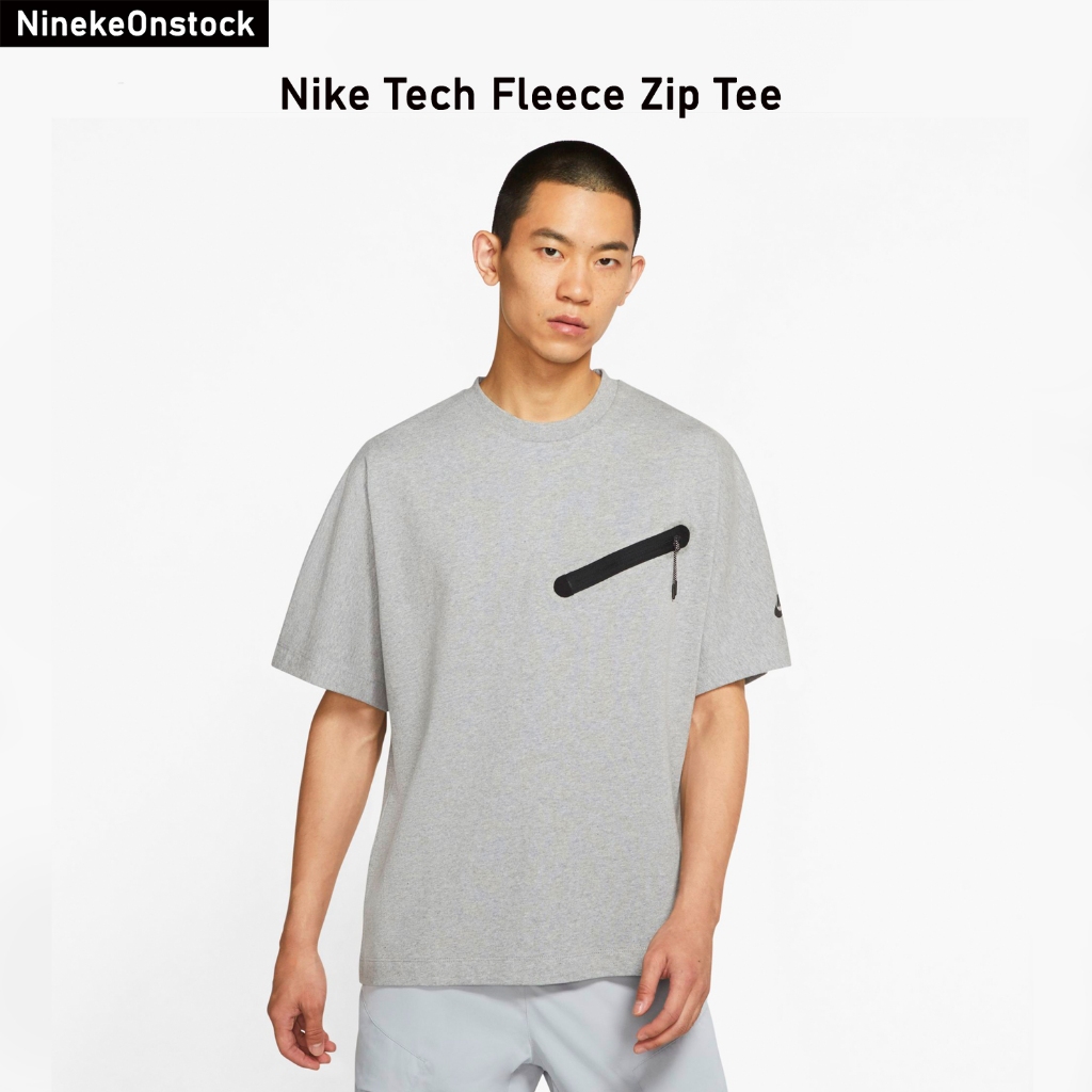 NinekeOnstock - Áo Thun Nam, Áo Thun NK Tech Fleece Zipper Basic Tee - Xám