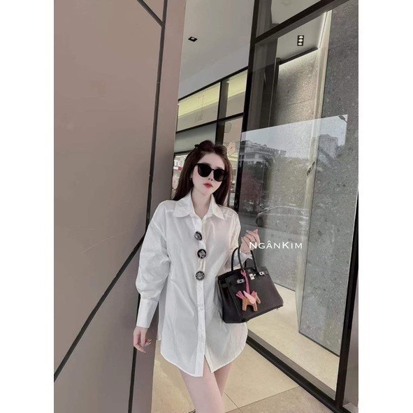 Áo sơ mi nữ dài tay freesize form rộng khuy đá hàng qccc loại 1 A09