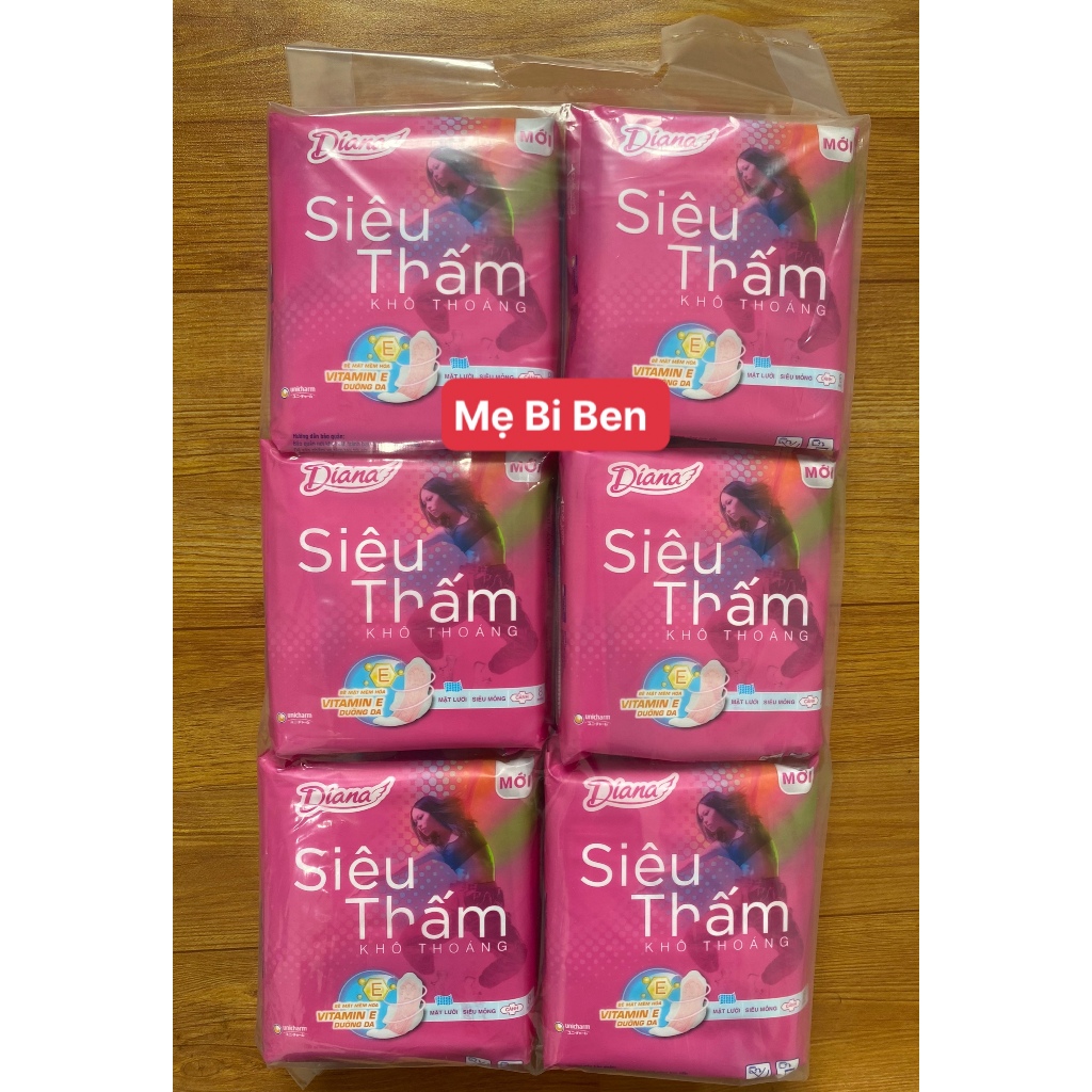 Lốc 6 gói Băng Vệ Sinh Diana siêu thấm siêu mỏng cánh 8 miếng/gói mặt lưới 23cm