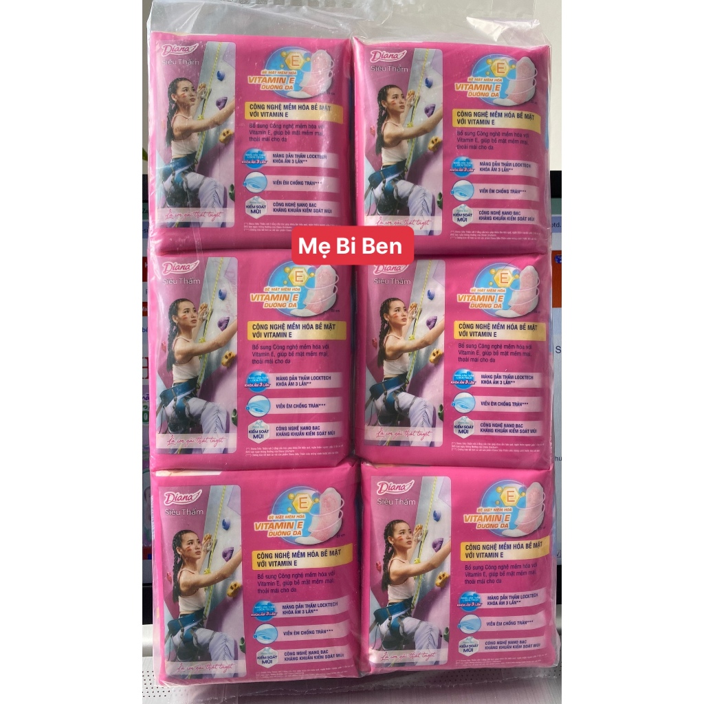 Lốc 6 gói Băng Vệ Sinh Diana siêu thấm siêu mỏng cánh 8 miếng/gói mặt lưới 23cm