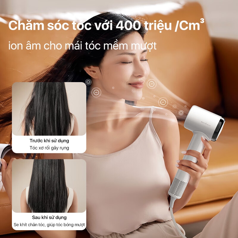 Máy sấy tóc ion âm DEERMA CF50W tốc độ cao, kiểm soát nhiệt độ giúp tóc óng mượt mềm mại - Bảo hành 12 tháng