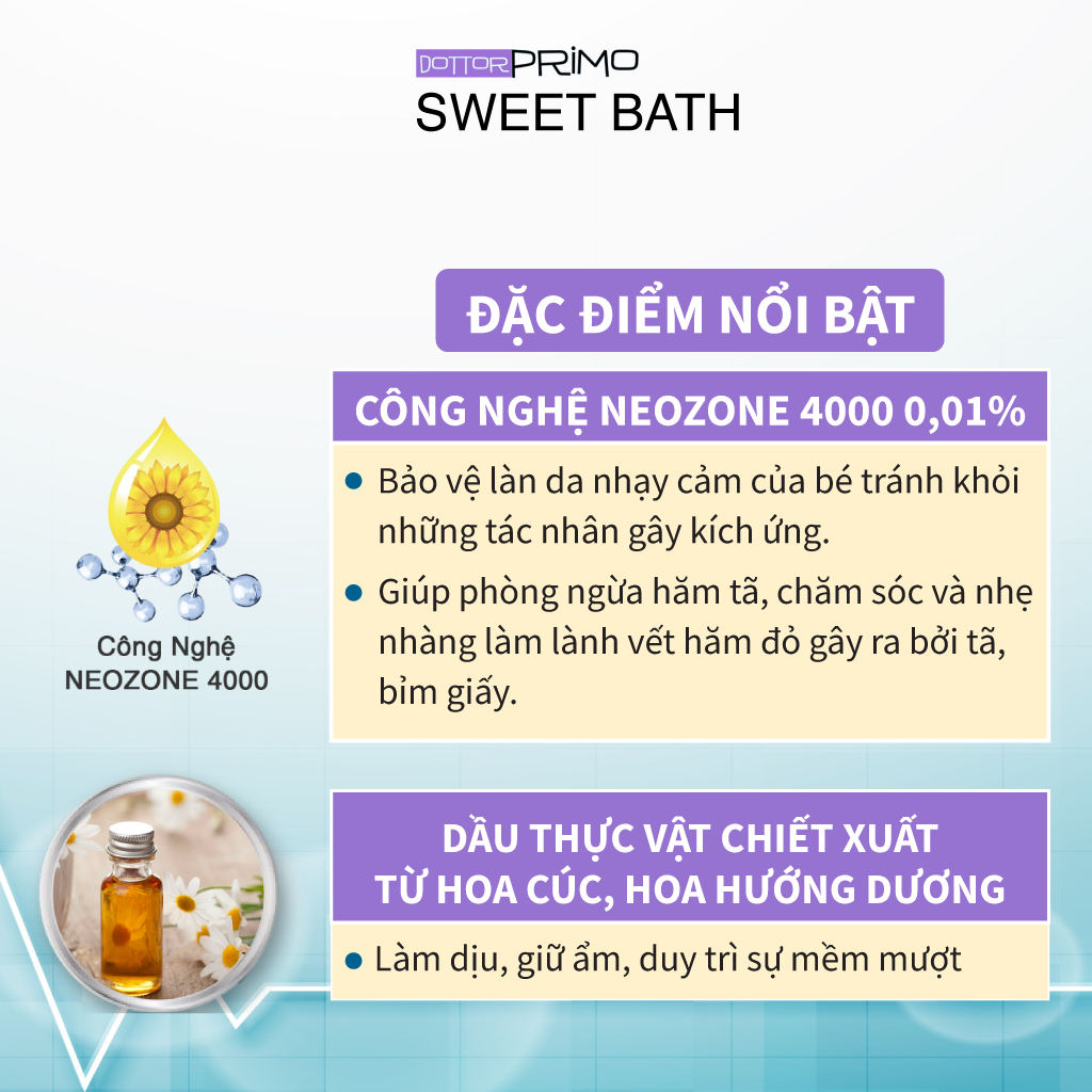 Sữa Tắm Gội Cho Bé DottorPrimo Sweet Bath 150ml - Cung Cấp Độ Ẩm, Hương Thơm Nhẹ Dịu Thoải Mái