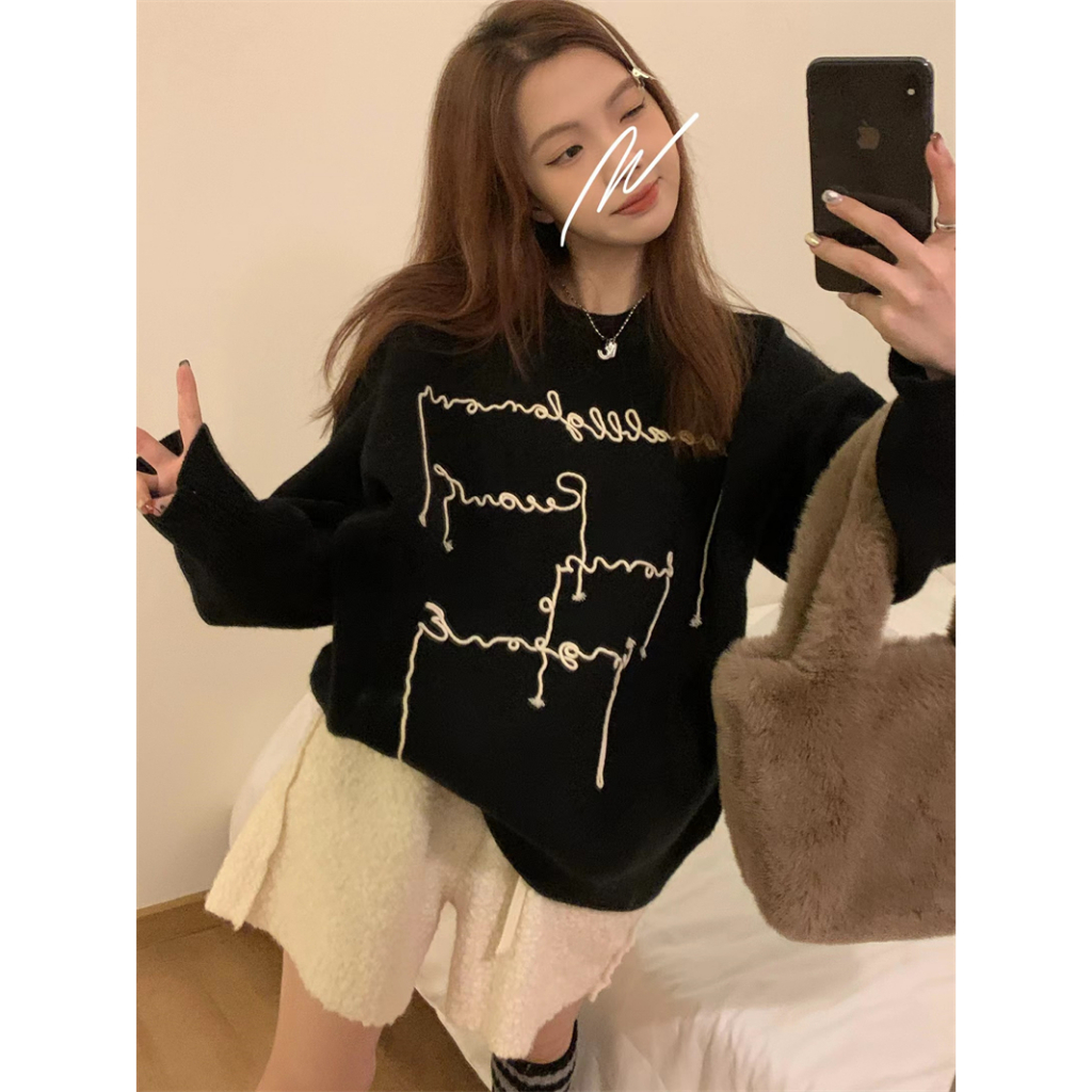 Áo len dệt kim nam nữ unisex thêu chữ đẹp mắt sweater len unisex hoạ tiết hottrend 2023 phong cách Hàn Quốc 2979