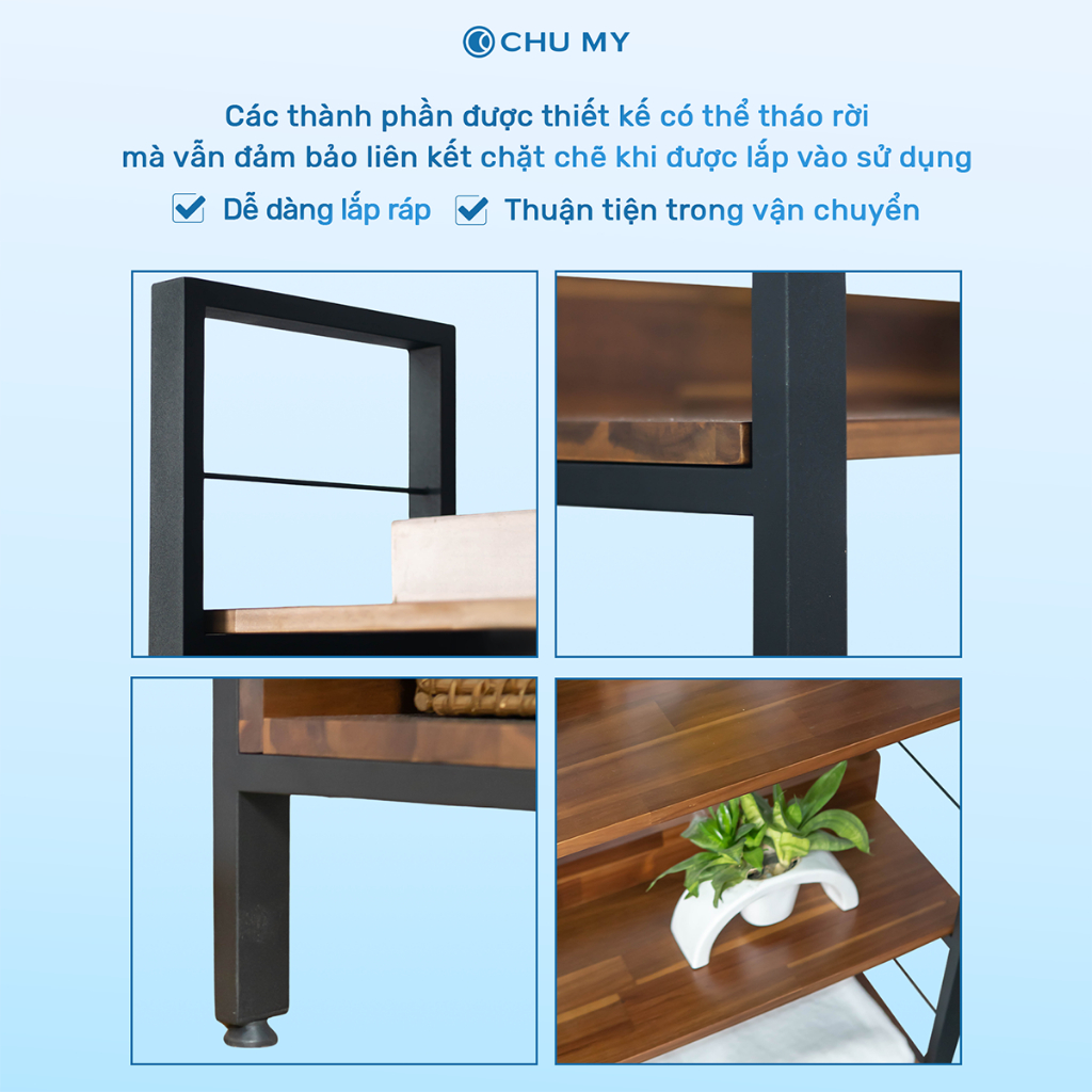 Kệ sách - Kệ trang trí gỗ tràm 5 tầng phong cách hiện đại - Khung thép sơn tĩnh điện - Mặt gỗ dày 17mm - 25.5KG