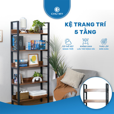 Kệ để đồ đa năng CHU MY gỗ tràm 5 tầng, khung thép sơn tĩnh điện, mặt gỗ 17mm, 25.5KG