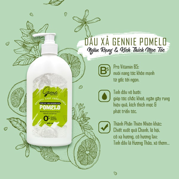 Combo Dưỡng Tóc Gennie Natural Care - tinh dầu bưởi nuôi dưỡng mọc tóc