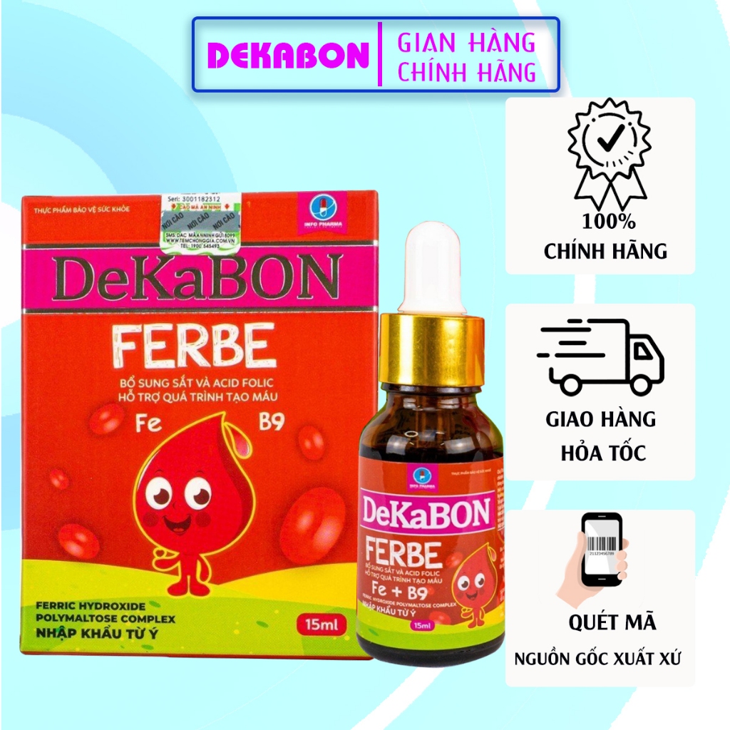 Bổ sung sắt Dekabon 15ml và Vitamin B3 B9 Dạng xịt họng  cho bé từ sơ sinh, phòng thiếu máu do thiếu sắt