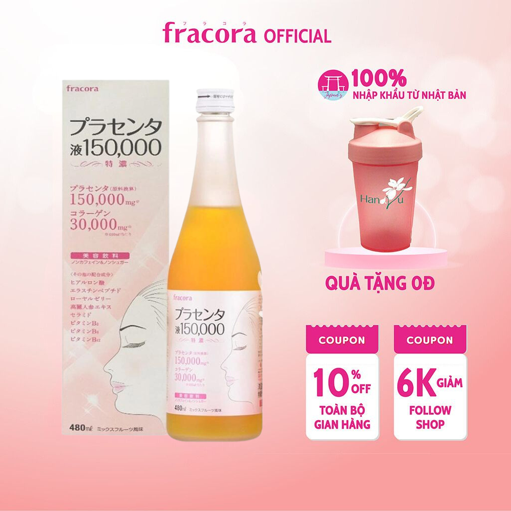 Nước Uống Collagen Fracora Placenta 480ml | Nước Nhau Thai Heo Fracora Placenta Collagen Giảm Nhăn, Căng Bóng, Trắng Da