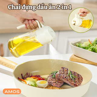 Chai đựng dầu ăn thủy tinh nắp mở tự động 470ml , Bình xịt dầu ăn thông minh 2 trong 1, Hũ đựng nước mắm, xì dầu,mật ong
