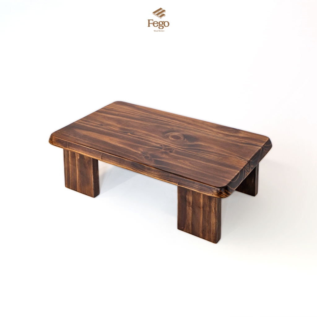 Bàn trà ngồi bệt chân gỗ tự nhiên FEGO thiết kế vát chéo cạnh sang trọng