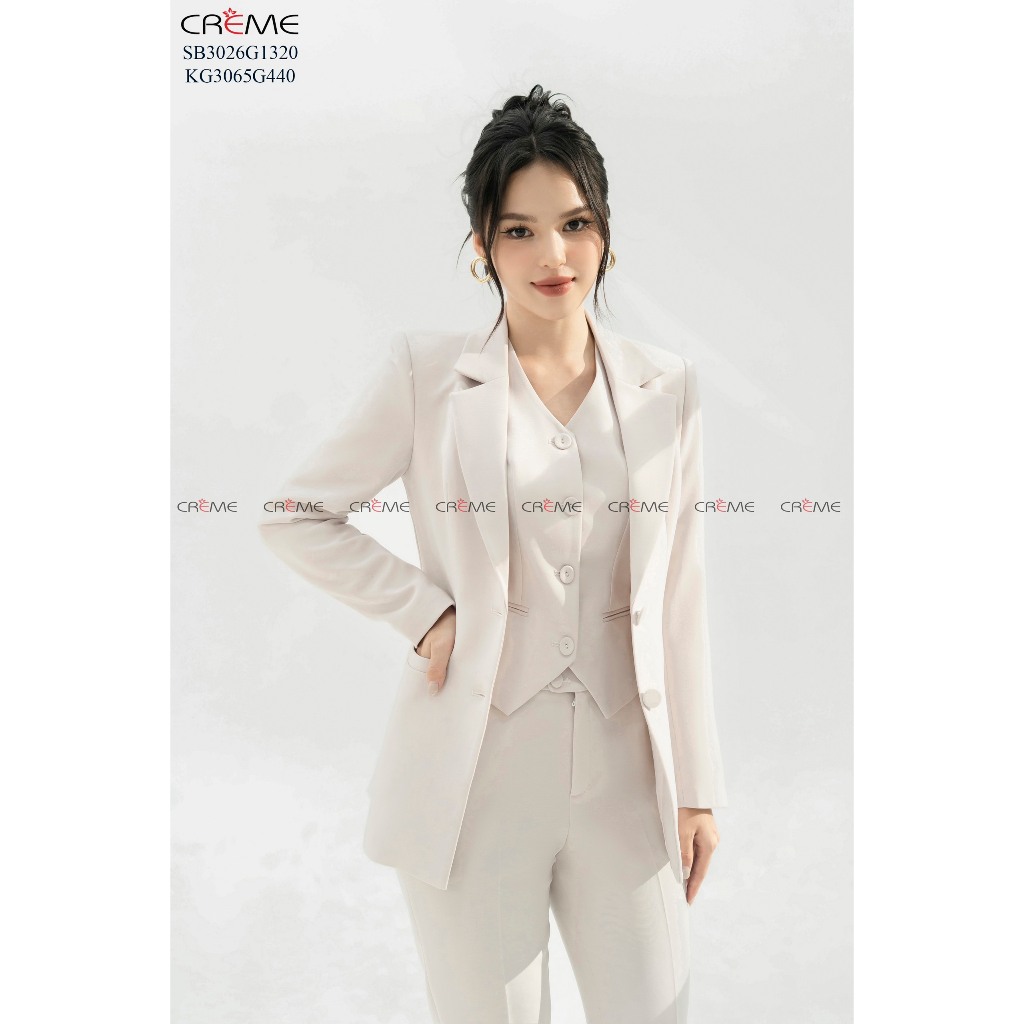 Set bộ áo vest và quần SB3026 CREME