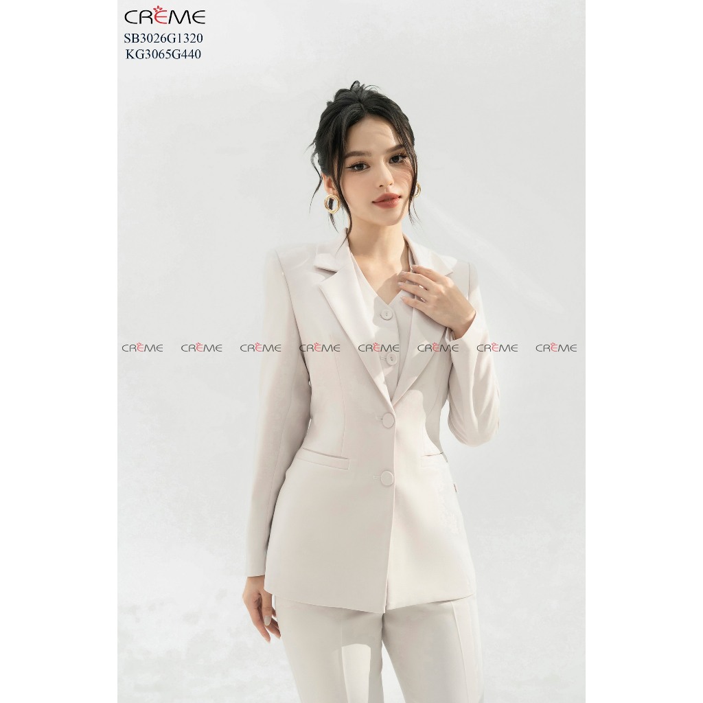 Set bộ áo vest và quần SB3026 CREME