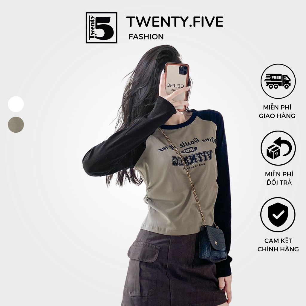 Áo thun cổ tròn,bo chun hai bên gấu,in chữ : VITNAEG Twenty.Five 5028