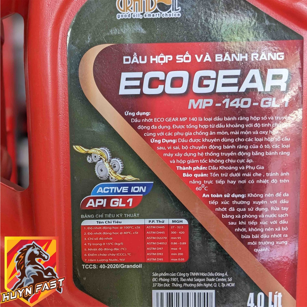 DẦU NHỚT HỘP SỐ BÁNH RĂNG GRANDOIL ECO-GEAR MP140 API-GL1
