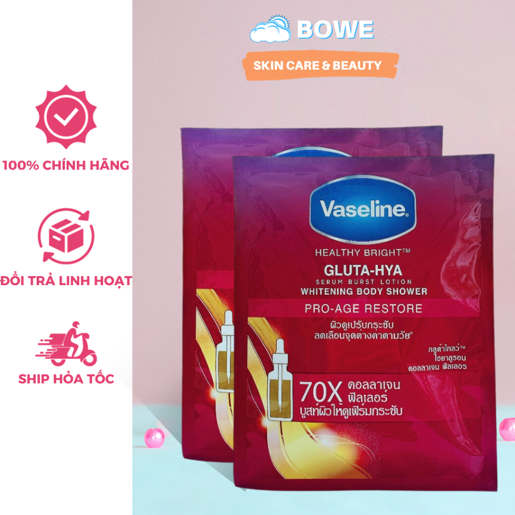 Kem Tắm Trắng Da Vaseline Thái Lan Whitening Body Shower 120gr Dạng gói