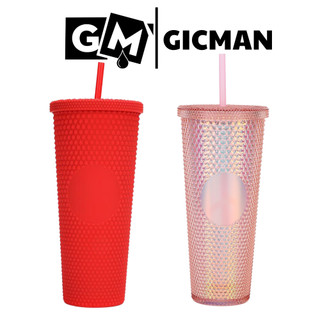 Ly nhựa starbucks vân kim cương chất liệu nhựa PP cứng cáp, bình nước starbucks dung tích 700ml có ống hút _ GICMAN